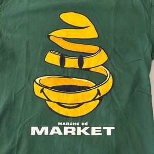 Market Green T-Shirt with Yellow Graphic Smiley Tee Mens